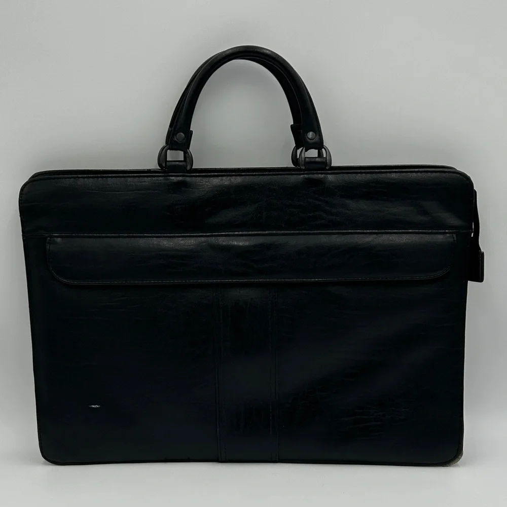 Men's Black Leather Briefcase Softshell Multi Compartment Zipper Professional